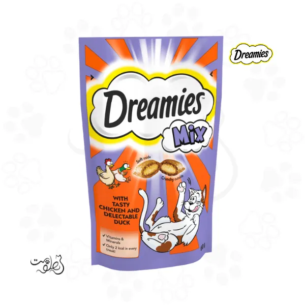 تشویقی گربه دریمیز طعم مرغ و اردک ۶۰ گرم Dreamies Chicken and Duck