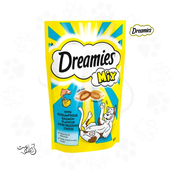 تشویقی گربه دریمیز طعم ماهی سالمون و پنیر ۶۰ گرم Dreamies Salmon and Cheese