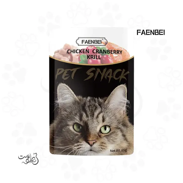 پوچ گربه فنبی طعم مرغ و کرنبری و کریل ۸۵ گرم FAENBEI