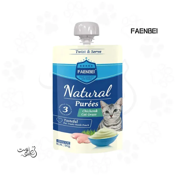 پودینگ گربه فنبی طعم مرغ و علف گربه ۹۰ گرم FAENBEI