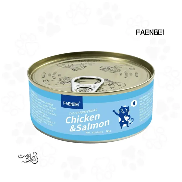 کنسرو گربه فنبی طعم مرغ و سالمون ۸۵ گرم FAENBEI