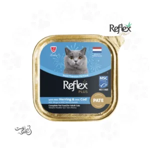 ووم گربه رفلکس پلاس پته با طعم شاه ماهی و ماهی کاد ۸۵ گرم Reflex plus