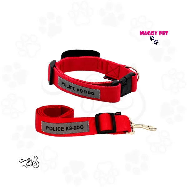 ست گردنی و لید سگ پلیس مگی پت سایز ایکس لارژ Maggy Pet